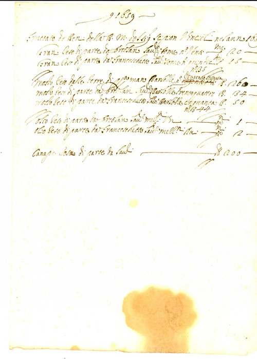 Documento originale, autentico 1659 PERUGIA Fruttato dei beni ereditati da Scipione VINCIOLI Manoscritto 1