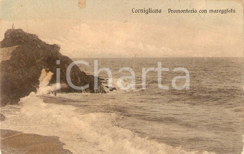 Cartolina originale da collezione 1915 GENOVA CORNIGLIANO Promontorio durante una mareggiata *Cartolina FP VG 1