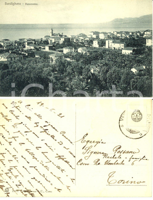 Autografo originale 1921 BORDIGHERA (IM) Cartolina Mario ROGGERO a industriali PESSANO *AUTOGRAFO 1