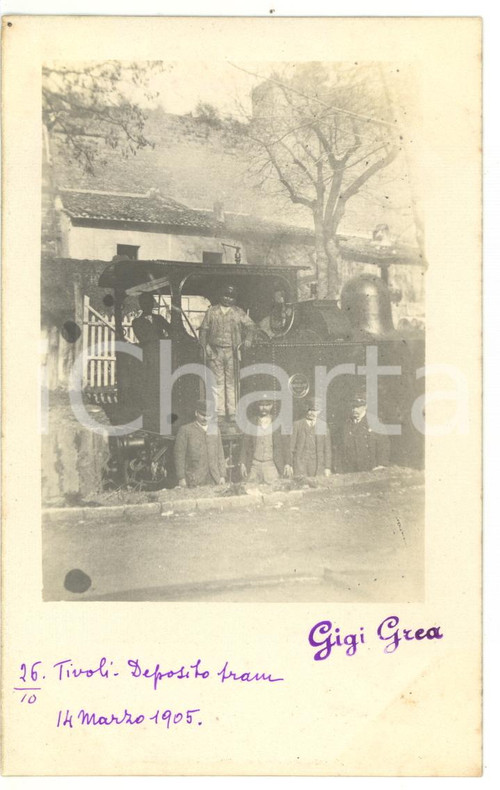 1905 TIVOLI Funzionari delle ferrovie al deposito dei tram *Fotocartolina