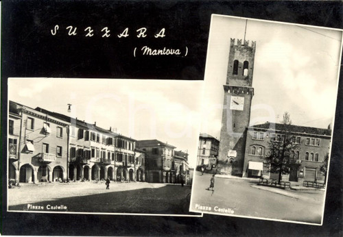 Cartolina originale da collezione 1955 SUZZARA (MN) Vedutine di Piazza CASTELLO *Cartolina ANIMATA FG NV 1