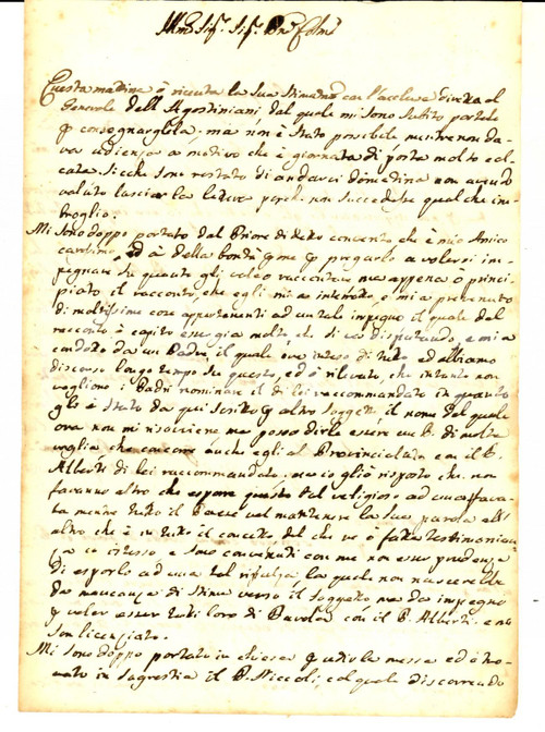 Manoscritto, lettera originale 1757 ROMA I Padri Agostiniani rifiutano un raccomandato Nicola PELLEGRINI 1