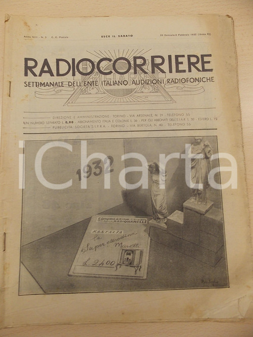 1932 RADIOCORRIERE Il nuovo Teatro di TORINO *Rivista anno VIII nÂ° 5 Giornale d'epoca.CONDIZIONI: FAIR    originale e autentica 1