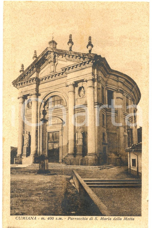 Cartolina originale da collezione 1940 CUMIANA TO Facciata Parrocchiale SANTA MARIA della MOTTA Cartolina FP VG 1