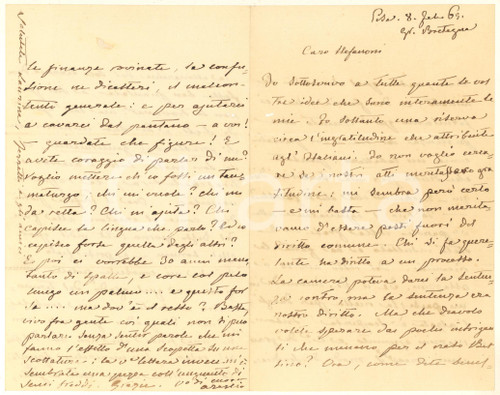 Autografo originale 1865 MASSIMO D AZEGLIO Monarchia spiantata, Italia come cani e gatti AUTOGRAFO 1