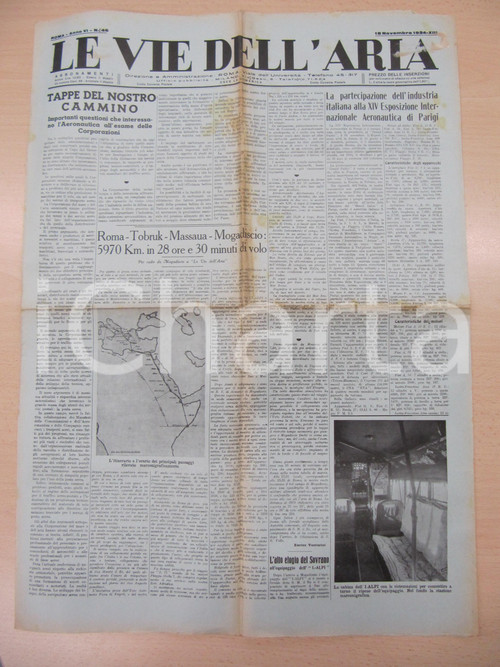 Giornale, rivista storica 1934 LE VIE DELL ARIA Aeroposta da MOGADISCIO Enrico VENTURINI Giornale 1