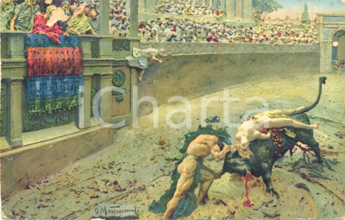 Cartolina originale da collezione 1923 QUO VADIS Nel circo Domenico MASTROIANNI Illustratore *Cartolina FP VG 1