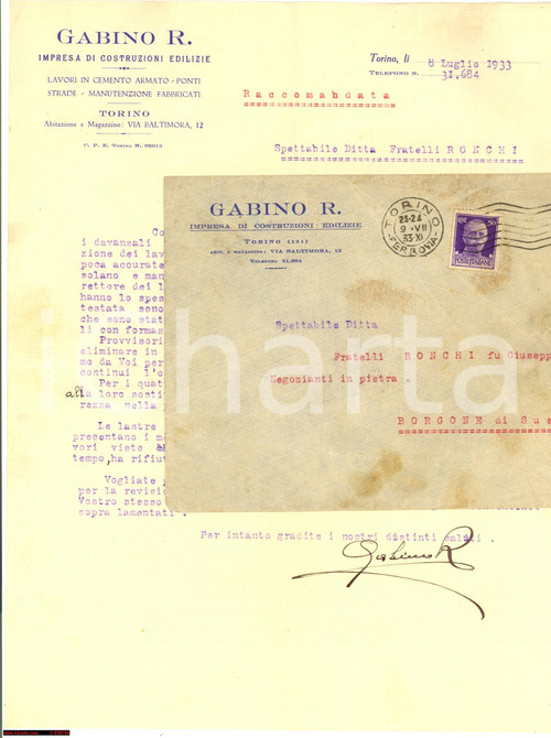 Giornale, rivista storica 1933 TORINO Raffaello GABINO riceve davanzali difettosi 1