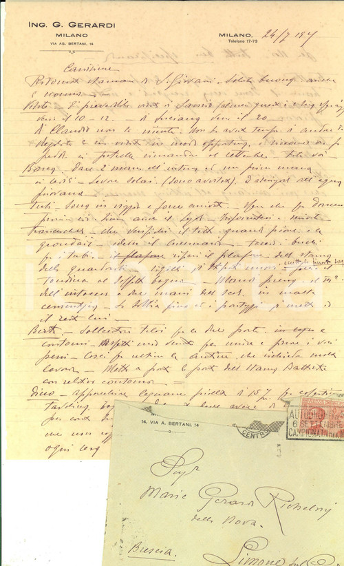 Manoscritto, lettera originale 1925 MILANO Ing. Gian Bonaventura GERARDI su ristrutturazione casa *Autografo 1
