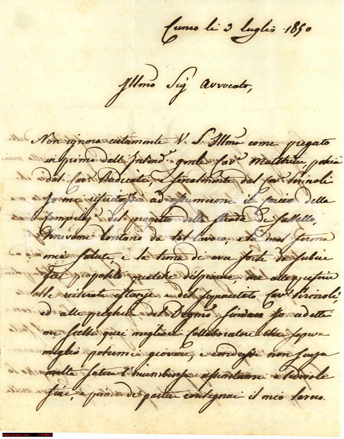 Manoscritto, lettera originale 1850 SASSELLO (SV) Appalti poco chiari per strada nuova 1