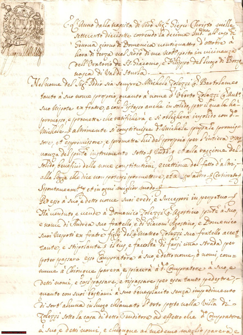 Documento originale, autentico 1717 BORZONASCA GE Diritto di passaggio Villa ZOLEZZI 1