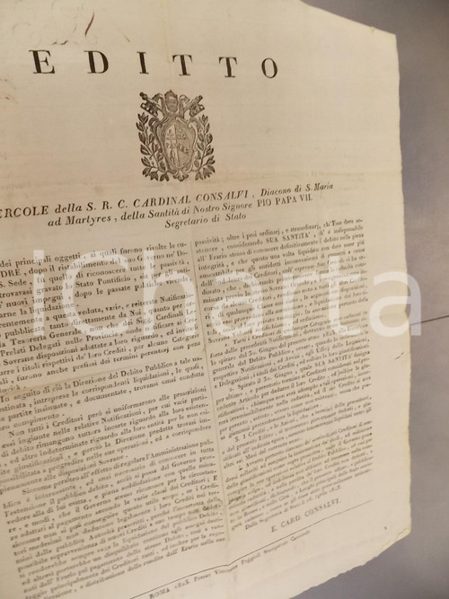 Documento originale, autentico 1823 ROMA Accertamento creditori dello STATO PONTIFICIO Manifesto 42 x 52 cm 1