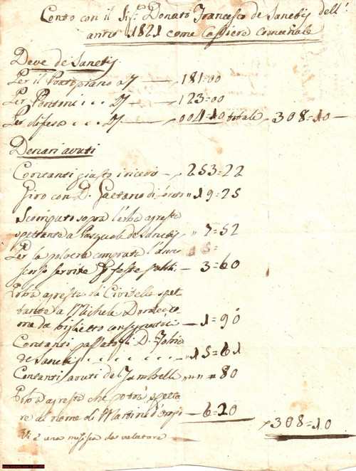 Documento originale, autentico 1821 VILLETTA BARREA AQ Debiti Francesco DE SANCTIS 1