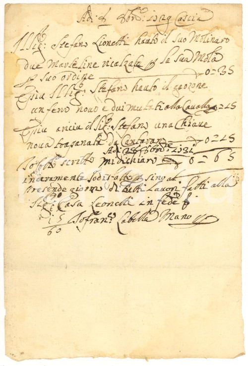 Documento originale, autentico 1729 CASCIA PG Ricevuta di Francesco LABELLA per ferri da mola Manoscritto 1