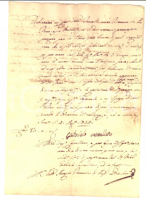 Documento originale, autentico 1754 SORRENTO NA Falegnami Gabriele e Giuseppe CASTELLANO costruiscono feluche 1