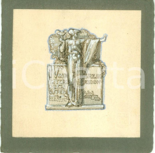 1935 ROMA IV Congresso degli Ospedali Bozzetto DISEGNATO A MANO per medaglia DATA: 1935LUOGO: ROMATITOLO: IV CONGRESSO INTERNAZIONALE DEGLI OSPEDALIDESCRIZIONE: Bozzetto disegnato a mano per medagliette commemorative, applicato su cartoncino morbido.DIMENSIONI: cm 9 x 9CONDIZIONI: buone.Bozzetto d'epoca, originale, autentico.    originale e autentica 1