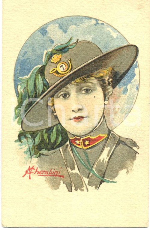 Cartolina originale da collezione 1916 WW1 SETTIMO REGGIMENTO BERSAGLIERI La bersagliera - ill. Cherubini FP VG 1