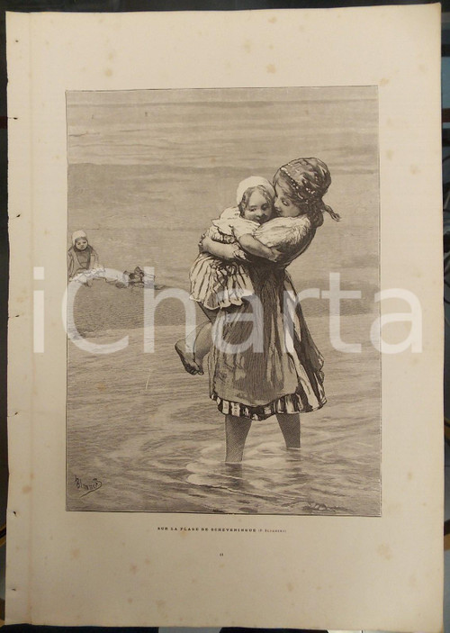 Stampa, bozzetto originale 1886 MERVEILLES ART MODERNE Bernardus BLOMMERS La plage de Scheveningue *Stampa 1