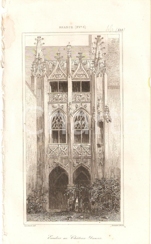 Stampa, bozzetto originale 1840 FRANCE Escalier au Chateau DUNOIS - L'univers *Stampa inc. LEMAITRE 1