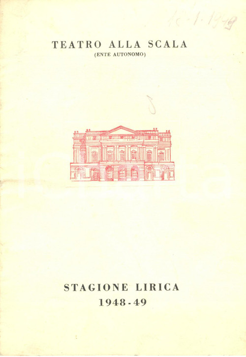 Materiale pubblicitario d’epoca 1949 MILANO Teatro ALLA SCALA Programma LA FAVORITA stagione lirica 1948-49 1