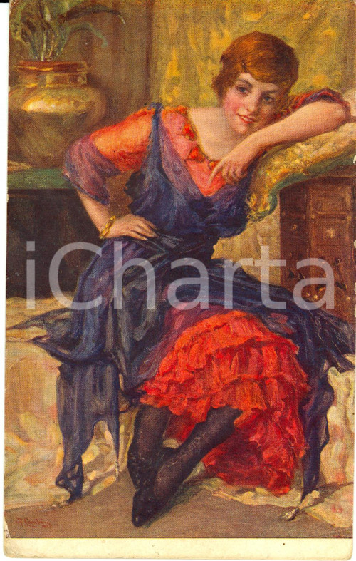 Cartolina originale da collezione 1940 ca Cartolina opera SORRISO di Angelo CANTU' *ILLUSTRATA FP NV 1
