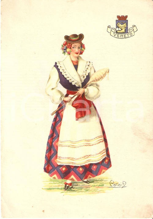 Cartolina originale da collezione 1950 ca VENETO Costumi regionali Ill. A. CARINI *Cartolina postale FG NV 1