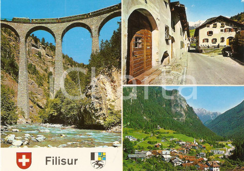 Cartolina originale da collezione 1975 ca FILISUR (SVIZZERA) Vedutine con treno su viadotto *Cartolina FG NV 1