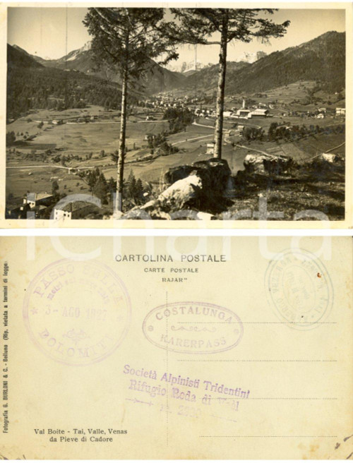 Cartolina originale da collezione 1927 VALLE BOITE (BL) TAI VALLE e VENAS visti da PIEVE di CADORE *DANNEGGIATA 1