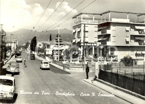 Cartolina originale da collezione 1967 BORDIGHERA (IM) Corso VITTORIO EMANUELE con Hotel COLIBRI *ANIMATA con auto 1