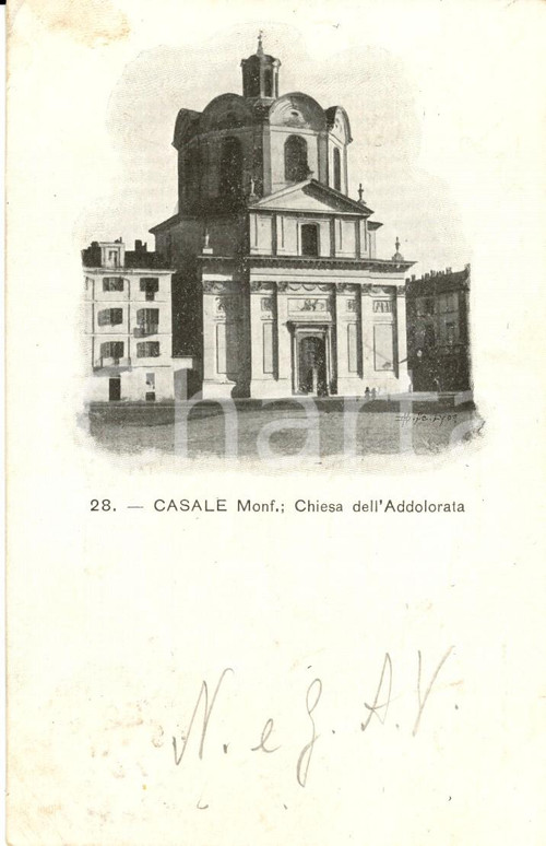 Cartolina originale da collezione 1901 CASALE MONFERRATO (AL) Veduta Chiesa dell'ADDOLORATA *Cartolina FP VG 1