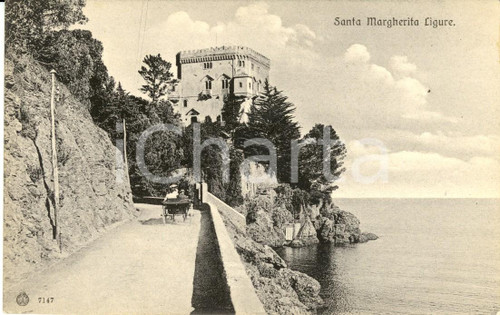 Cartolina originale da collezione 1920 ca SANTA MARGHERITA LIGURE (GE) Carrozza sulla strada costiera *Cartolina 1