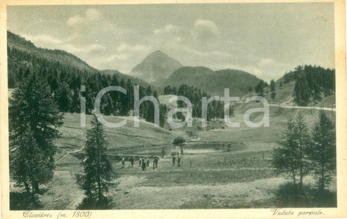Cartolina originale da collezione 1936 CLAVIERES (TO) Veduta con laghetto e turisti *Cartolina postale FP VG 1