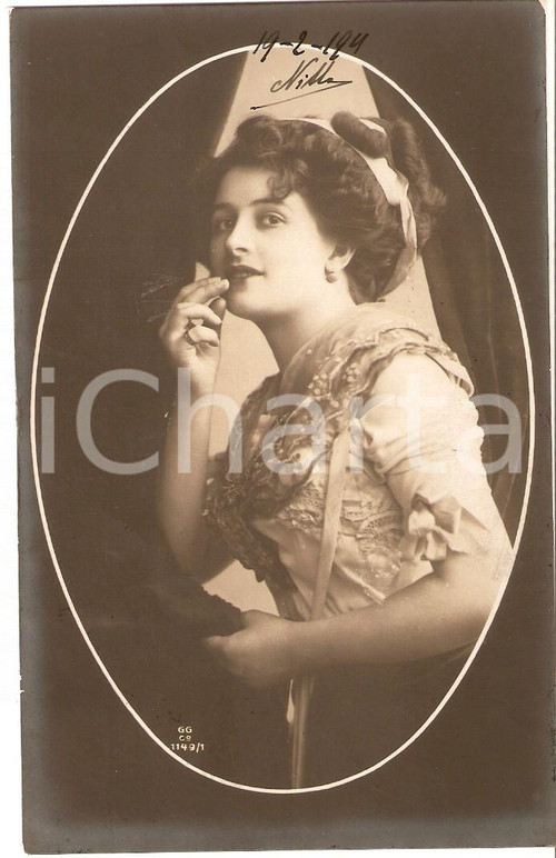 Cartolina originale da collezione 1911 BOLOGNA Giovane donna in romantica attesa *Cartolina VINTAGE ing. BONELLI 1