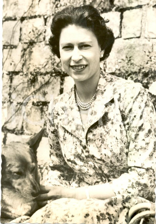 Cartolina originale da collezione 1960 ca WINDSOR (UK) Queen ELIZABETH II in the gardens at the Castle *Postcard 1