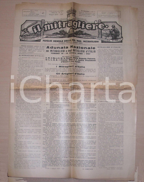 Giornale, rivista storica 1930 MITRAGLIERE Adunata nazionale mitraglieri TORINO 1