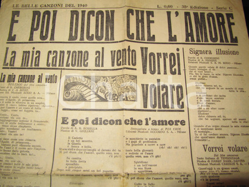 Documento originale, autentico 1940 CANZONIERE FASCISTA Radio stampa 32x44 cm Quando passa la ronda 1