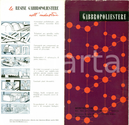 Materiale pubblicitario d’epoca 1952 MONTECATINI TERME PT Resine gabbropoliestere ILLUSTRATO 1