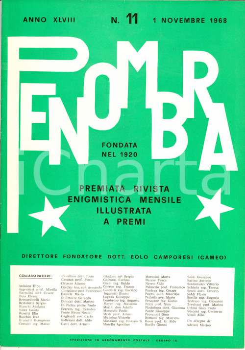Giornale, rivista storica 1968 PENOMBRA Rivista Enigmistica mensile dir. EOLO CAMPORESI  nÂ°11 1