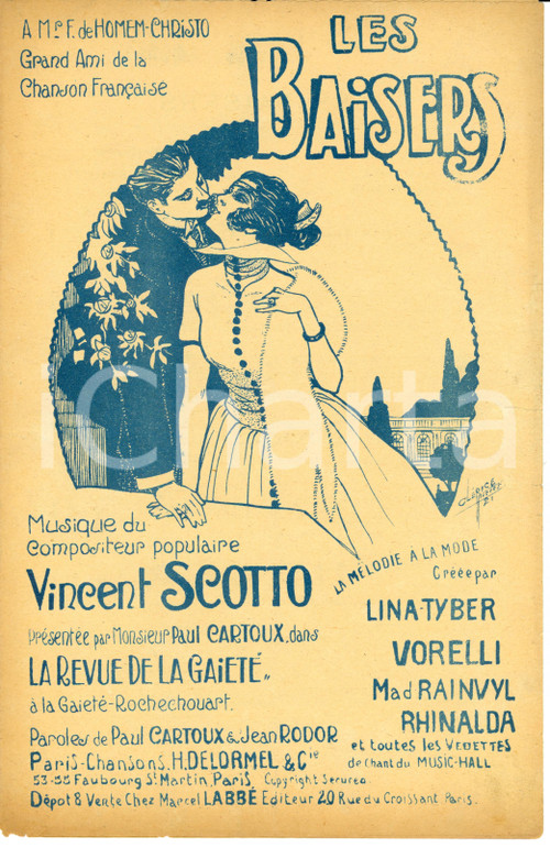 Oggetto da collezione cartaceo 1921 Paul CARTOUX Jean RODOR Vincent SCOTTO Les Baisers Ill. CLERICE FRERES 1