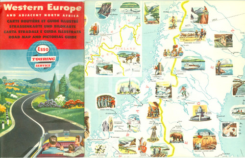 Oggetto da collezione cartaceo 1958 ESSO TOURING SERVICE Carta stradale Western EUROPE Adjacent NORTH AFRICA 1