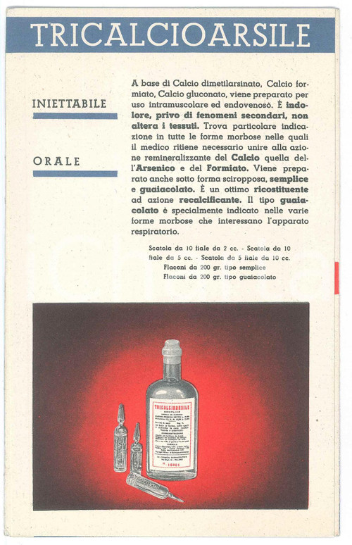 1937 FARMACEUTICA MILANO - LA CHIMICA - Tricalcioarsile - Urofan *PubblicitÃ  Pieghevole pubblicitario, originale d'epoca, su 6 facciate complessive (fronte/retro). GOOD/buono  Formato: 11x19 cm (chiuso) originale e autentica 1