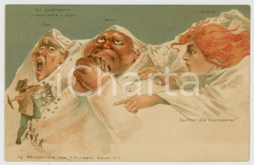 1900 ca Swiss Mountains - Metamorphic Faces - Die Jungfraubahn - Postcard  Cartolina postale d'epoca, non viaggiata, opera dell'illustratore Gg. Weingartner.EDITORE: F. Zillinger - Zurich n&deg; 112 GOOD/buono  Formato: 14x9 cm originale e autentica 1