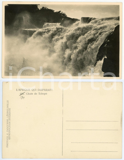 1930 ca C. ZAGOURSKI «L'Afrique qui disparaît» Chute de TCHOPO *Postcard (2)  Fotocartolina postale d'epoca, appartenente alla serie &laquo;L'Afrique qui dispara&icirc;t&raquo; del fotografo Casimir Zagourski (L&eacute;opoldville).N&deg; 184, non viaggiata.CONDIZIONI: G FORMATO: 14x9 cm    originale e autentica 1