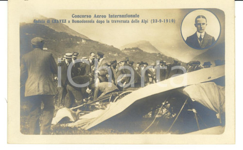 Cartolina originale da collezione 1910 DOMODOSSOLA Concorso aereo Incidente mortale Geo CHAVEZ Cartolina 1