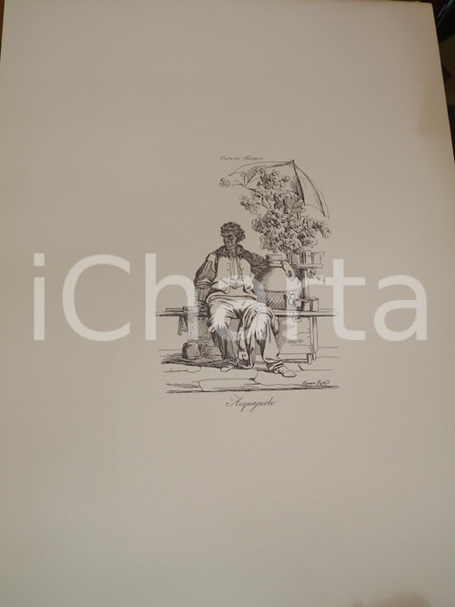 1950 ca Eugenio BOSA COSTUMI TRIESTINI Acquajuolo ^Stampa 32x44 cm Ristampa della serie di Eugenio Bosa del 1830, a opera dello "Studio Editoriale Insubria". CONDIZIONI: FAIR    originale e autentica 1