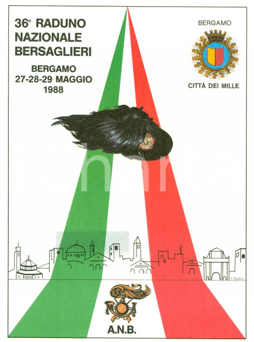 Oggetto da collezione cartaceo 1988 BERGAMO 36° Raduno Nazionale BERSAGLIERI Volantino 2 1
