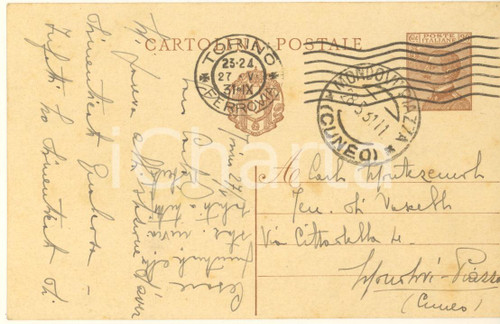 1931 TORINO Roberto CORDERO DI MONTEZEMOLO chiede giocata al lotto *Autografo Cartolina postale autografa di Roberto Cordero di Montezemolo a Carlo, cui chiede di spedire uno scontrino dei bagagli e di fare una giocata al lotto per suo conto.Scritta su entrambe le facciate, viaggiata. GOOD/buono lievi macchie Formato: 14x9 cm originale e autentica 1