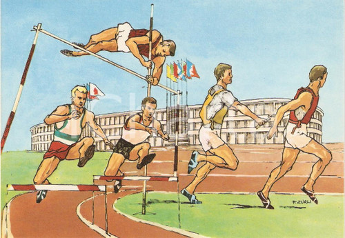 Cartolina originale da collezione 1960 ROMA XVII OLIMPIADE Atletica STADIO OLIMPICO Ill. ZURLI Cartolina 4 1