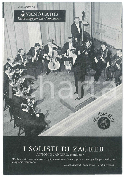 1958 NEW YORK I solisti di ZAGREB - Antonio JANIGRO *Pieghevole Pieghevole pubblicitario d'epoca realizzato dalla Vanguard Recording di New York.PAGINE: 4 facciate CONDIZIONI:GOOD/buonoFORMATO: 16x23 cm originale e autentica 1
