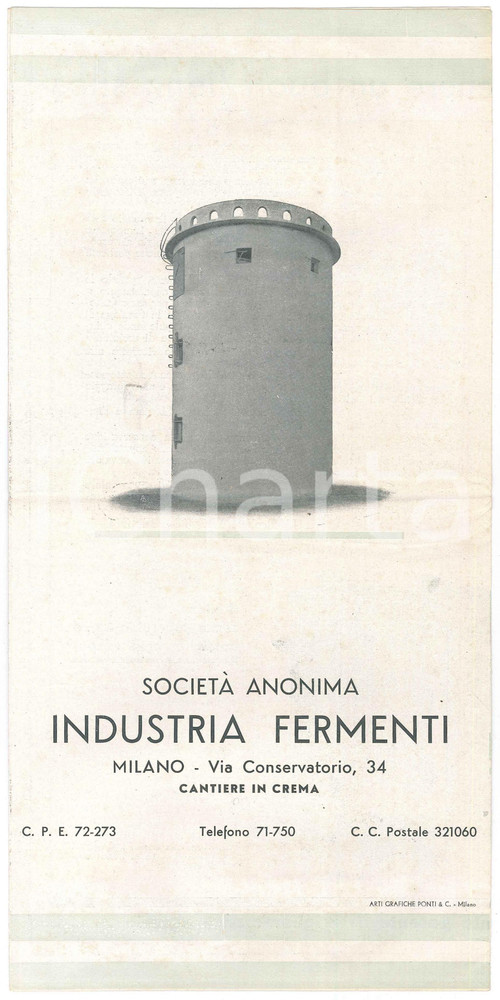 Materiale pubblicitario d’epoca 1935 ca CREMA Soc. An. Industria Fermenti - Silos SAMARANI Pieghevole illustrato 1